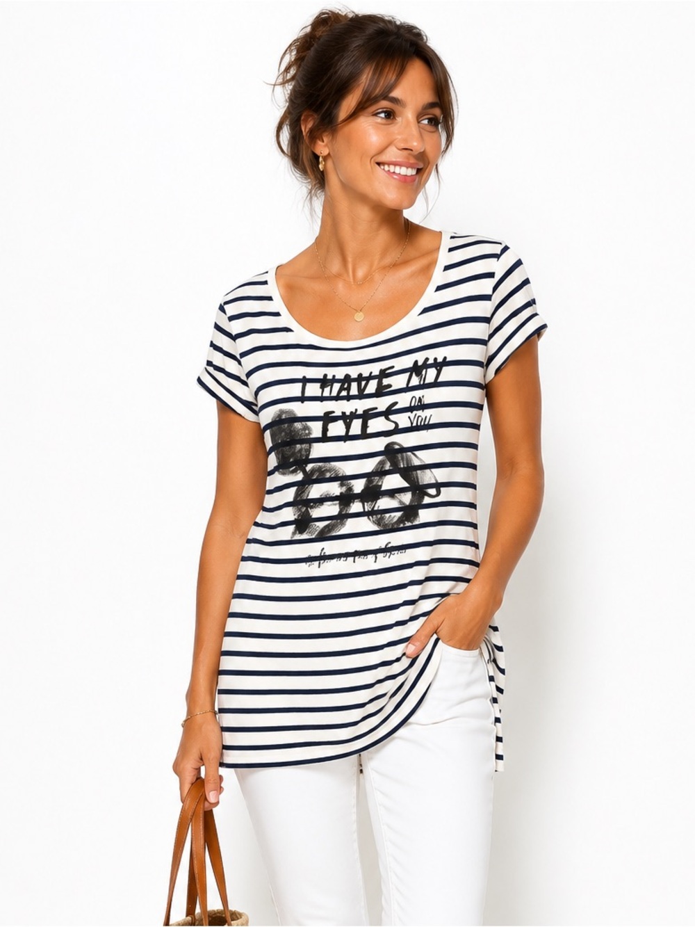 Maison Scotch Depuis 1977 Striped Tunic Graphic T-Shirt, Size 4 Rolled Cuff